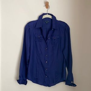 Banana Republic Button Down Top, Navy & Gold, XS